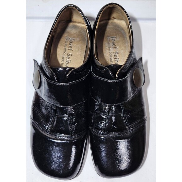 EUC Josef Seibel Size 39 US 8 Kathrin Black Patent Leather Square Toe Loafers - Picture 1 of 11